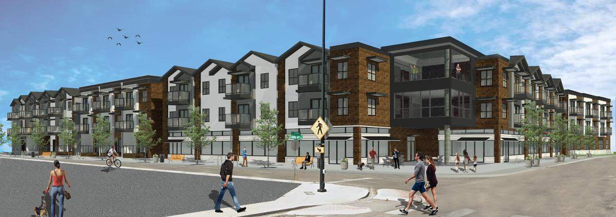A rendering of the 27th Street Crossing housing development at 901 N. 27th St. The development, which is awaiting approval of a building permit, would have 65 apartments.