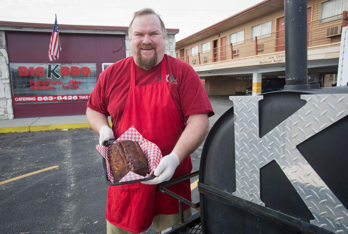 Steve Kubinski cooks up racks of ribs - and other barbeque at Big K BBQ at 34th and Chinden.