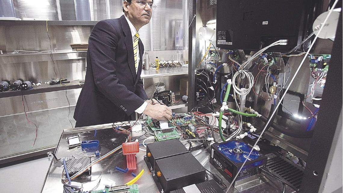 Dr. Nadeem Qadir, chief technology officer at Vyykn Inc., does testing as he works on designing and developing the next generation of “cloud-based water systems, fully automatic and intelligent,” he said.