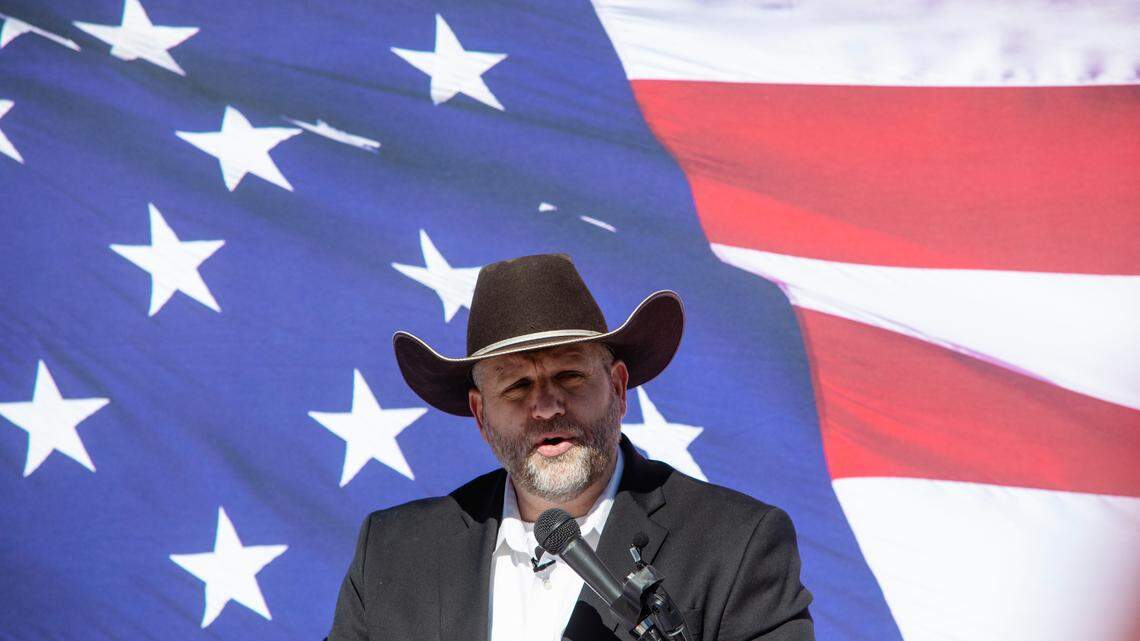 Ammon Bundy holds a press conference after filing as an independent candidate for Idaho governor in March 2022. Bundy is in the midst of a defamation lawsuit brought by St. Luke’s Health System.