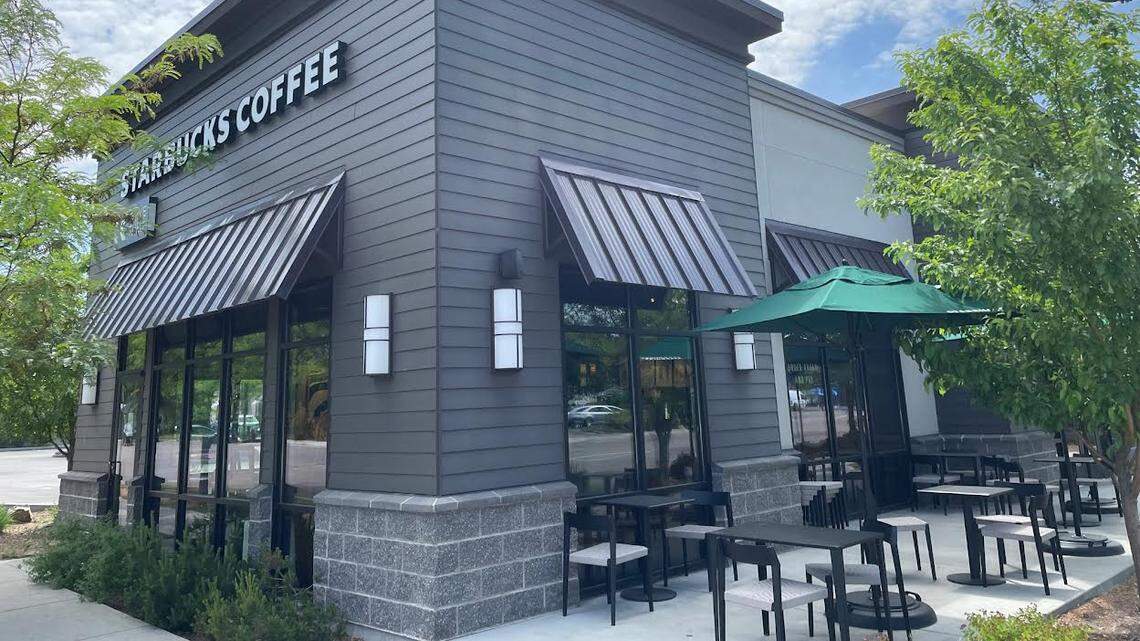 Signs posted on the building say that this Starbucks will return to action Wednesday.