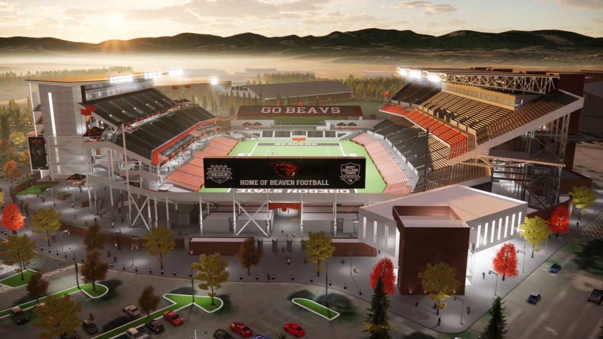 A rendering of what Oregon State’s Reser Stadium will look like once the university’s renovation is complete.