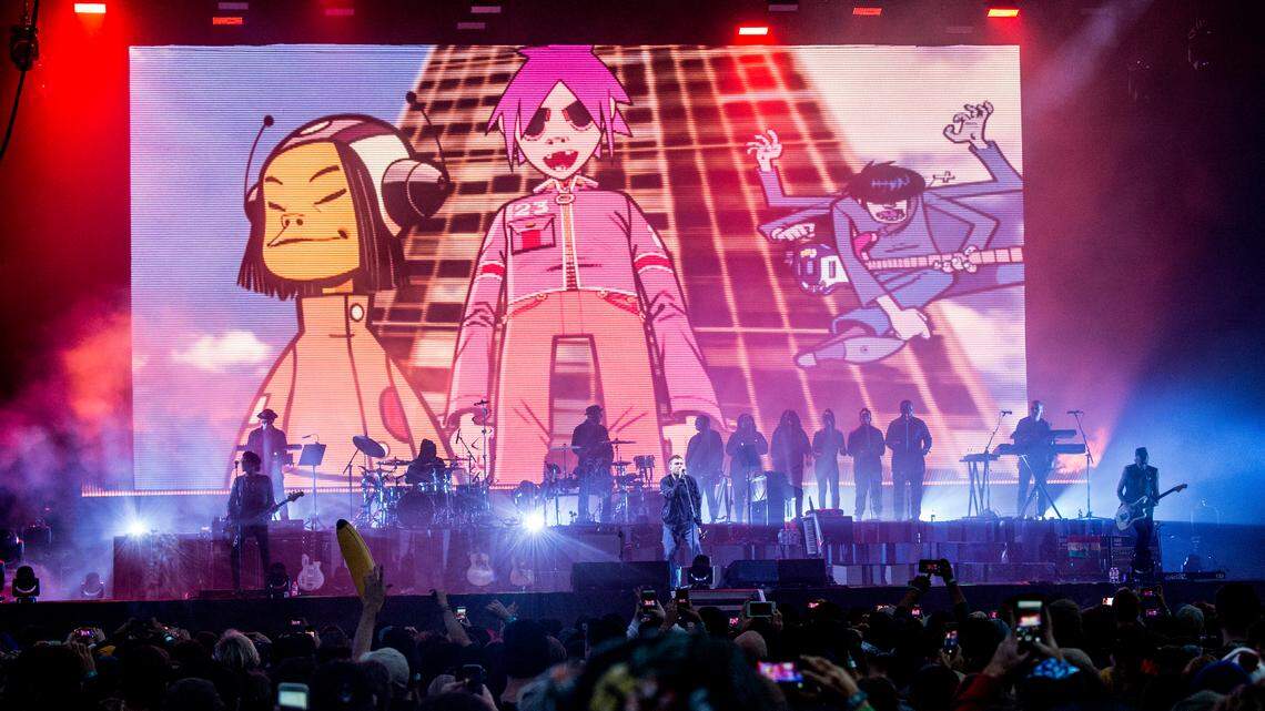 Damon Albarn, center, of Gorillaz performs at the 2017 Outside Lands Music Festival at Golden Gate Park in San Francisco, Calif., in 2017.