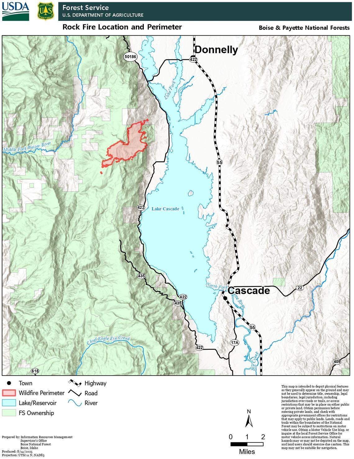 The Rock Fire is located just 1.5 miles south of Tamarack Resort. 