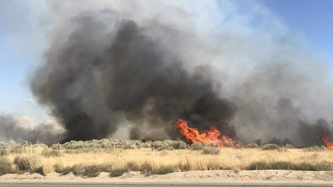 The Doubletapp Fire between Boise and Mountain Home is estimated to be about 100 acres in size.