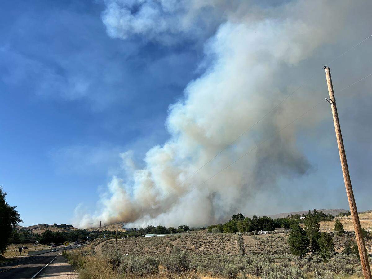 A wildfire in the Eagle area on Monday afternoon started west of Idaho 55 but was spreading to the east.
