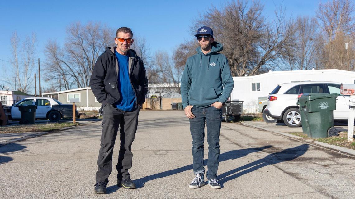 Rob Coburn, left, and J.R. Thompson, right, are neighbors at Elm Grove. Both say this is the first mobile home park they’ve lived in. “I swear I was only gonna be here for a couple of weeks,” Coburn, a tow truck driver, told the Statesman with a laugh. Asked what he’ll do when the park is closed for redevelopment, Coburn said, “I’m gonna move.”