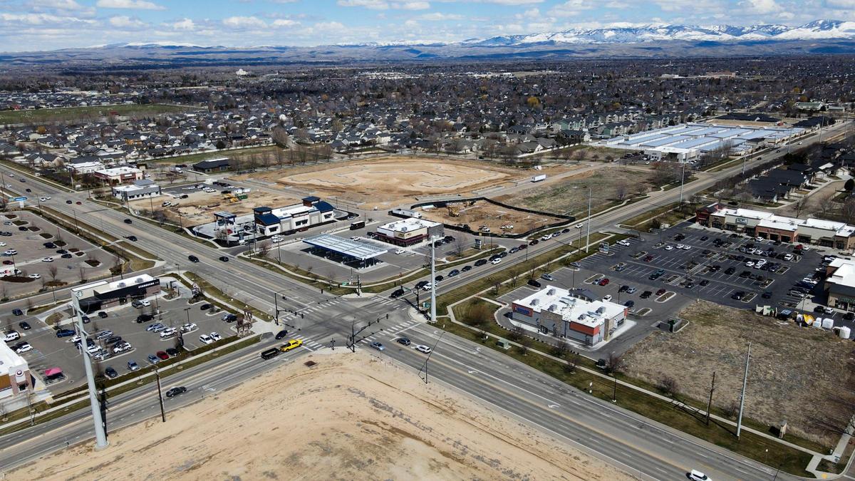 A 2023 drone shot captures growth at the intersection of Ten Mile and McMillan roads in North Meridian. Two years later, Conger Group wants to build a subdivision on an undeveloped parcel just north of this intersection, out of the image.