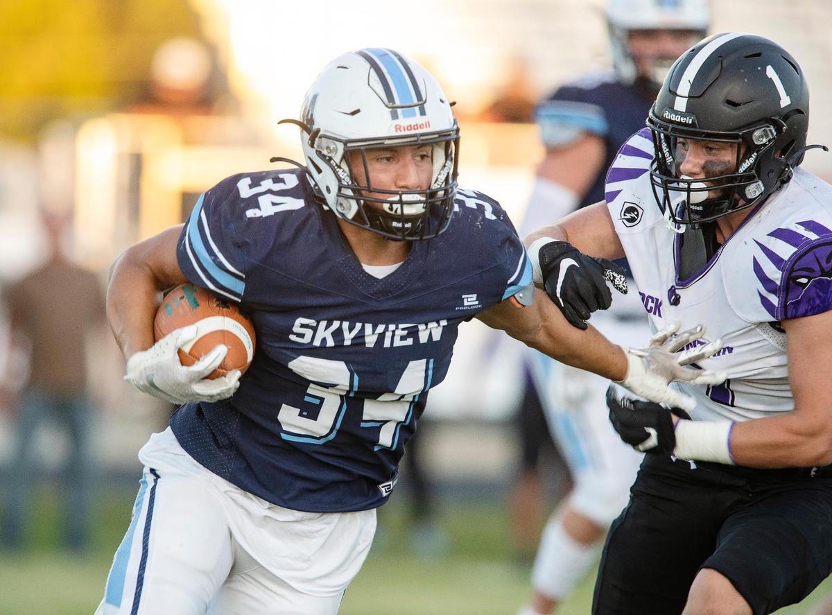 Skyview’s Atonio Fifita finds a hole in the Rocky Mountain defense last week.