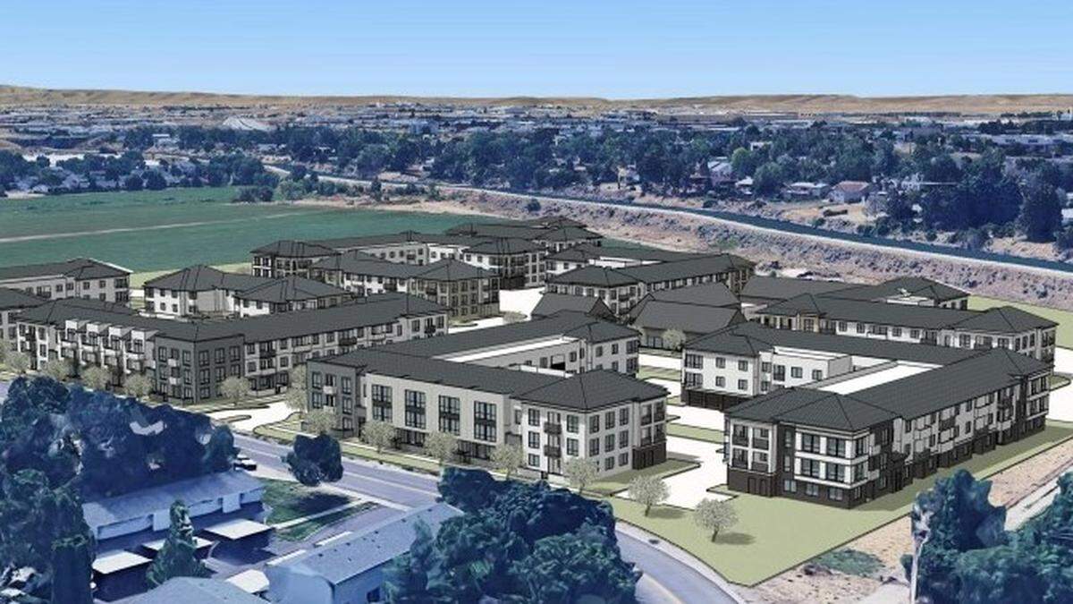 A view from the north of the Seasons on the Bench development along Victory Road. The New York Canal can be seen in the background. In the green space on the left, to the east of the buildings, another developer has plans to build 800 more apartments.
