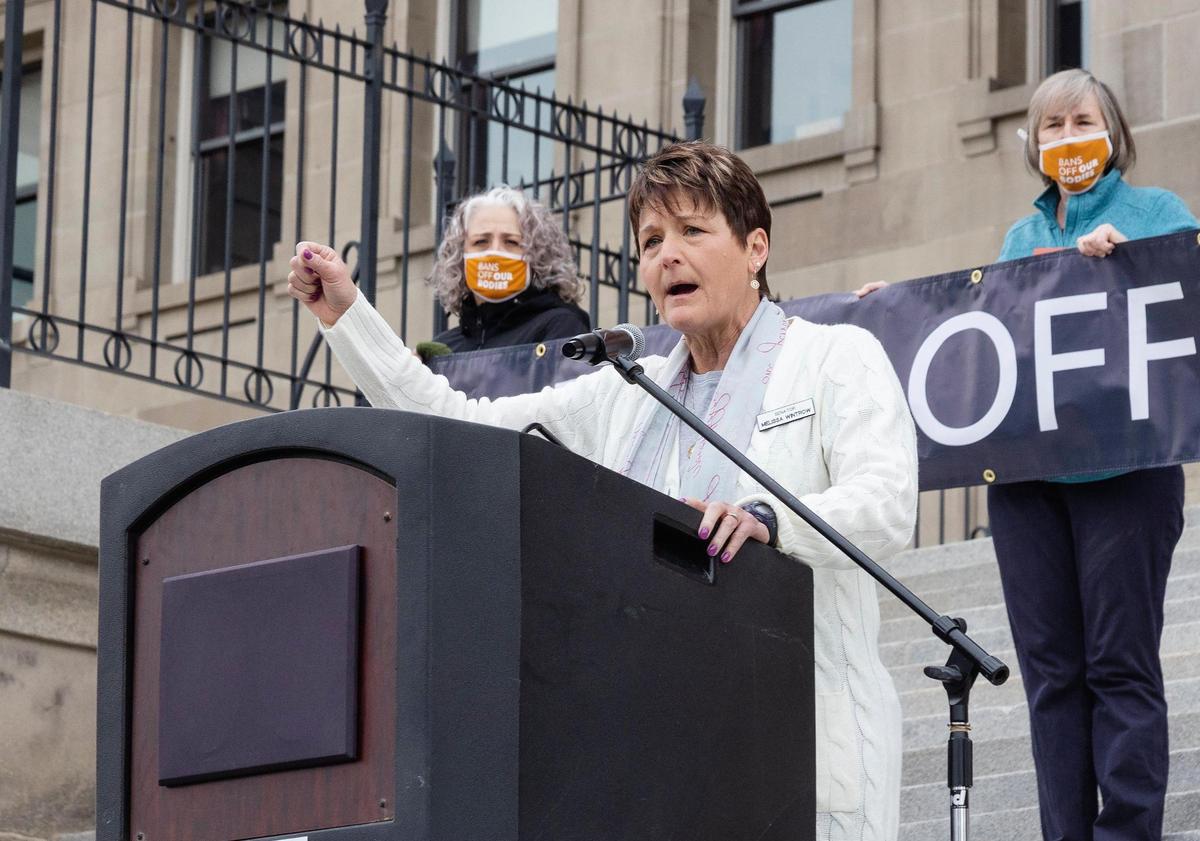 Senator Melissa Wintrow, D-Boise, speaks at a rally against Senate Bill 1309 held on March, 19, 2022 at the Capitol. Wintrow is the Idaho Senate’s new minority leader.