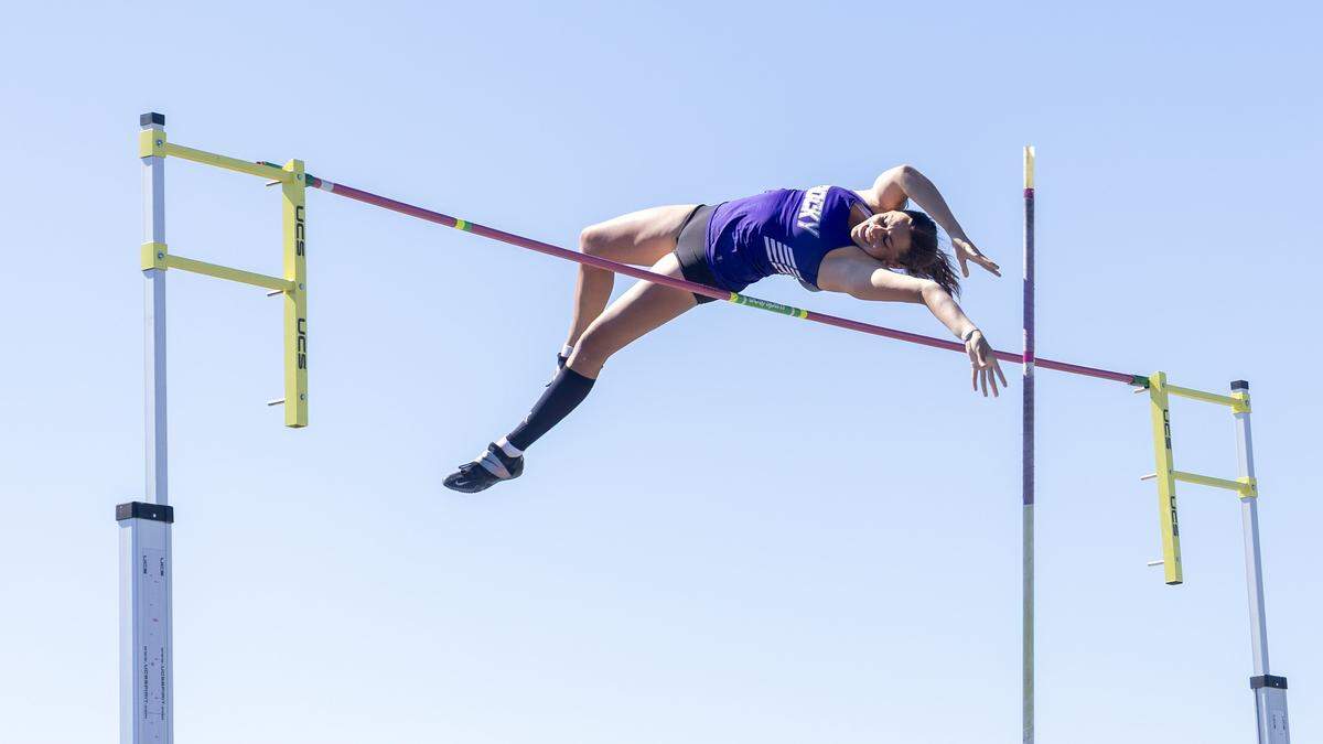 Rocky Mountain's Lauren Rynhart clears 12 feet in 6A girls pole vault at the IHSAA 6A/5A Track and Field Championships, Friday, May 15, 2026 at Mountain View High School.