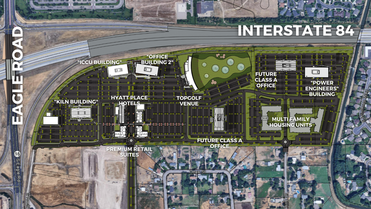 Development for Eagle View Landing near Interstate 84 at Eagle Road in Meridian will include Topgolf, office space, retail suites and approximately 400 multifamily housing units.