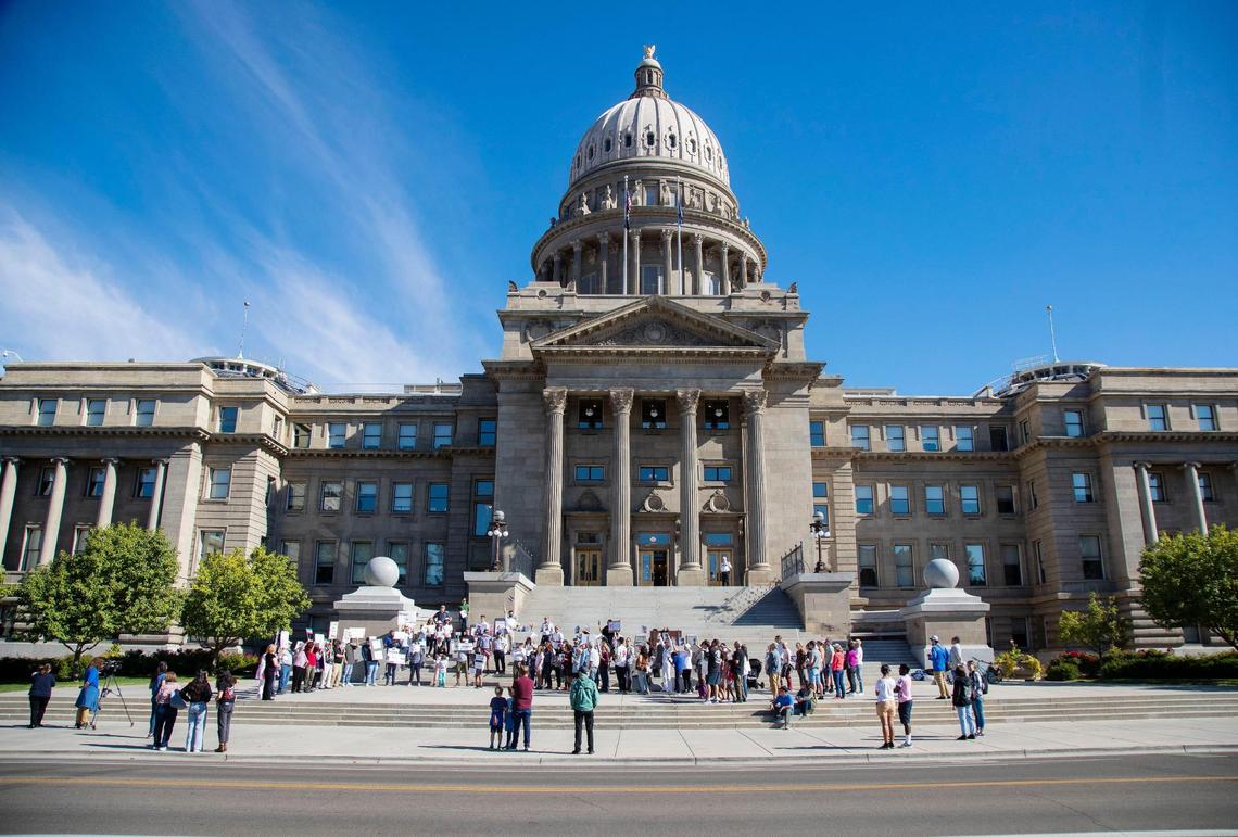 Members of Boise’s Iranian-American community and supporters rallied at the Idaho Capitol against the treatment of women in Iran, on Saturday, Oct. 1, 2022. Protesters have been demonstrating against Iran’s authoritarian government after the death of Mahsa Amini, a 22-year-old woman who last month was taken into police custody for allegedly disobeying the nation’s dress code for women.