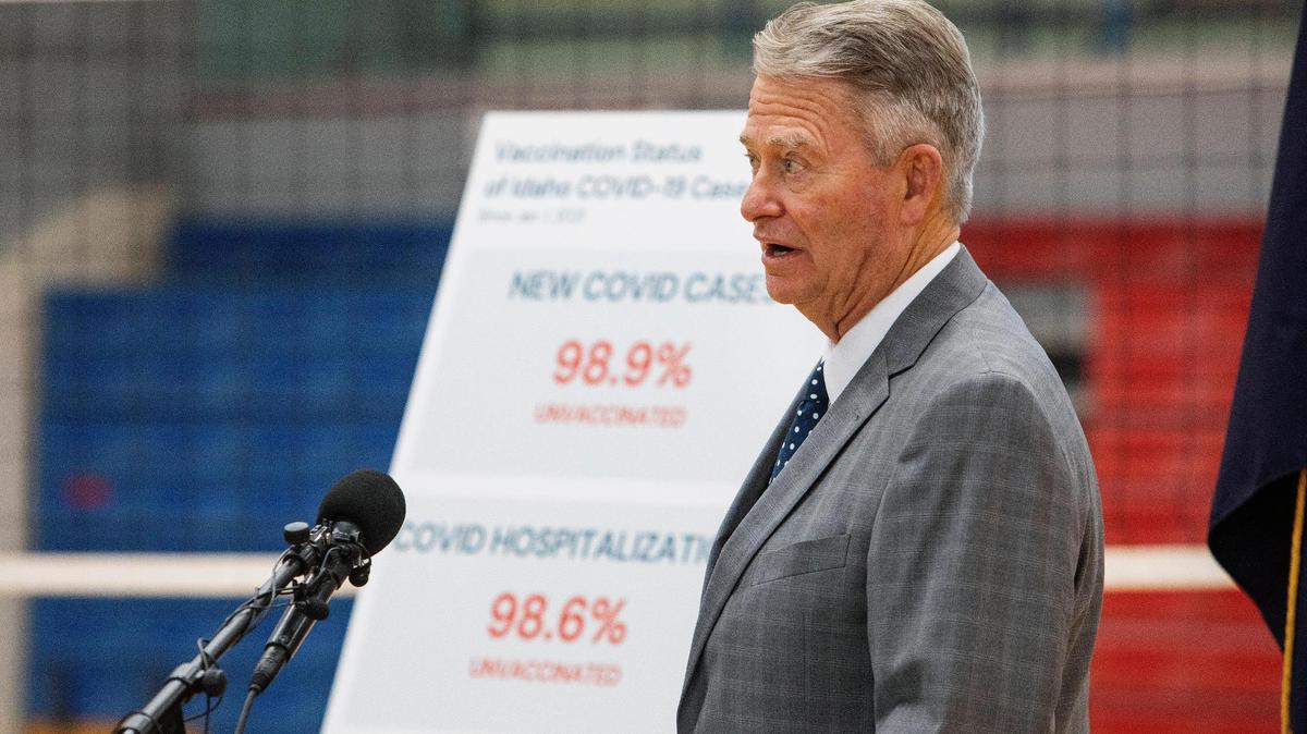 Idaho Gov. Brad Little speaks at a COVID-19 press conference in August. On Wednesday, he repealed Lt. Gov. Janice McGeachin’s executive order, which sought to ban any required COVID-19 vaccines and testing in schools.