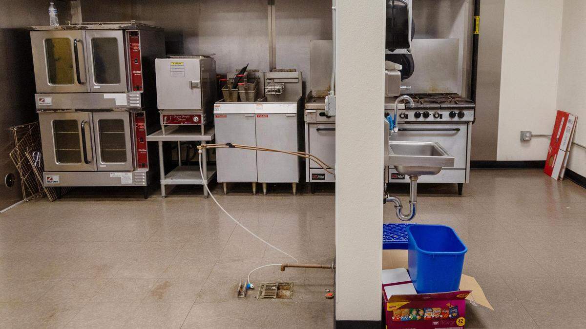 Hispanic Cultural Center of Idaho volunteer Daniel Martinez says previous managers removed large appliances from the kitchen when they left, including a sink that sat to the left of this column.