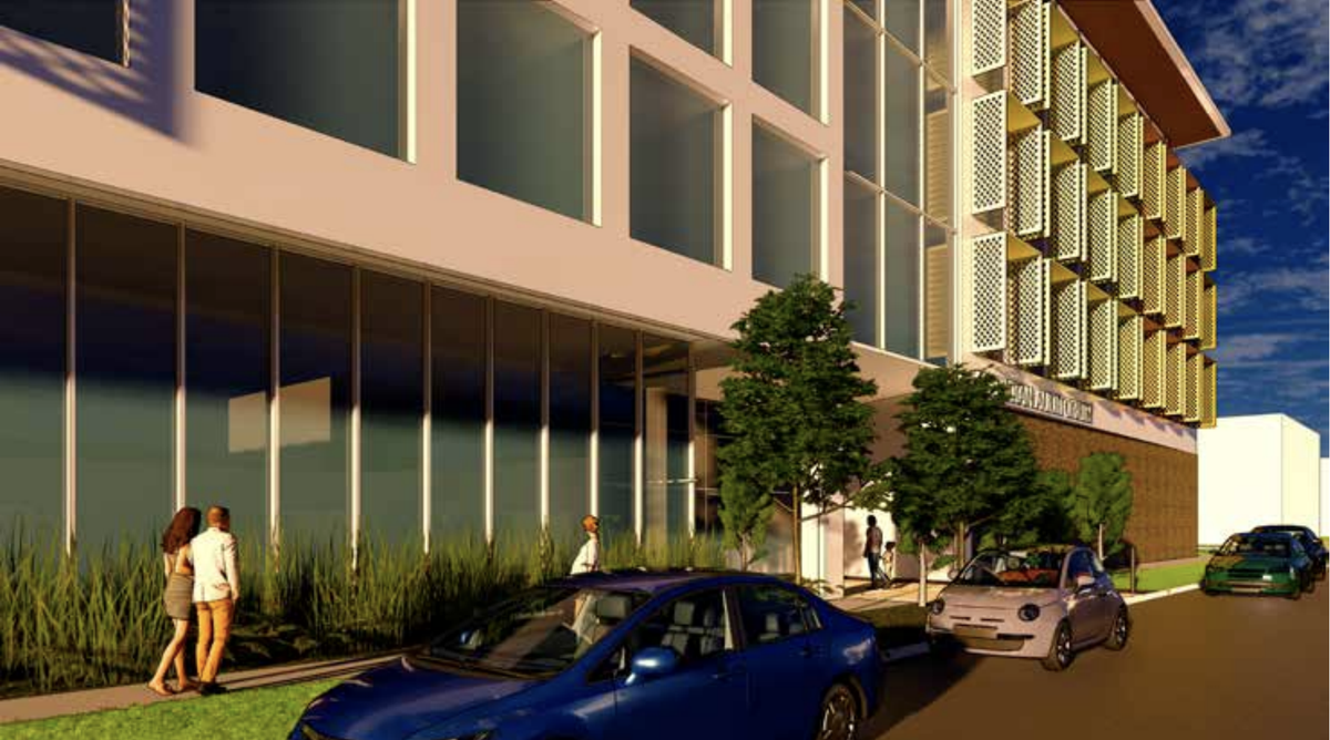 A view of the proposed community center along East Idaho Avenue. The renderings included in the Galena Opportunity Fund’s proposal are concepts and are subject to change throughout the design process, according to their request for proposals.