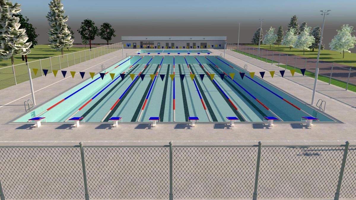 An artist’s rendering of the two-pool complex proposed by three Boise-area swim enthusiasts. They requested, and won a pledge for, financial support from the Greater Boise Auditorium District, with part of the money to pay to enclose the pools so they could be used year-round.