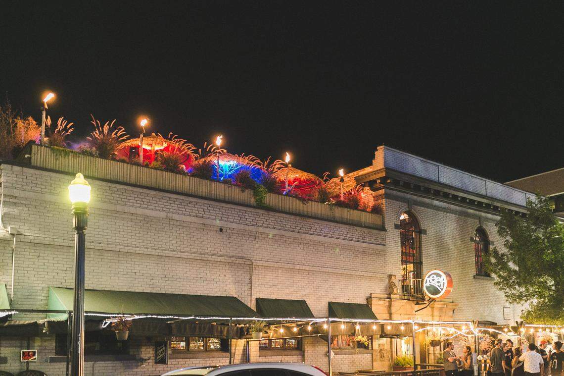 A crowd lined up outside on the sidewalk when Magic Sword performed a DJ set during WOH Club on the Reef’s rooftop patio.