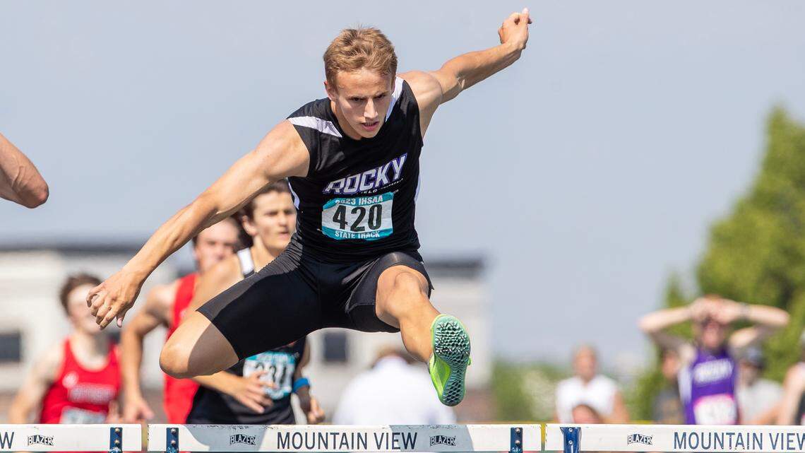 Rocky Mountain’s Crew Kelson was the 5A state champ in the 300 meters hurdles.