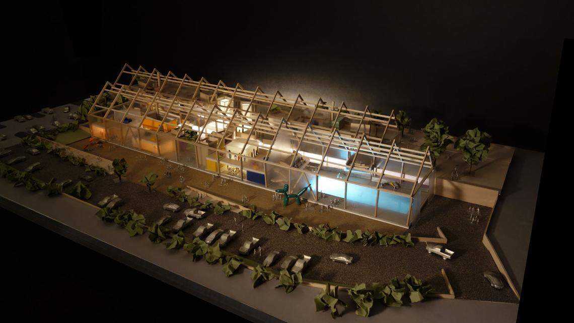 EC3 built a model to display the Crystal Barn design, made up of two parallel buildings.