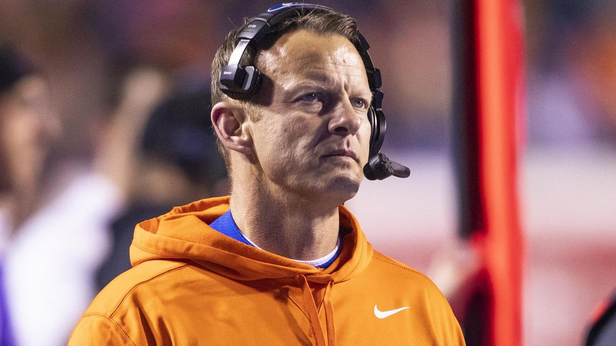 In this file photo, Boise State football coach Bryan Harsin watches from the sideline during the Broncos’ Mountain West game against New Mexico on Nov. 16 2019, at Albertsons Stadium in Boise. Harsin, who is now at Auburn, tested positive for COVID-19.