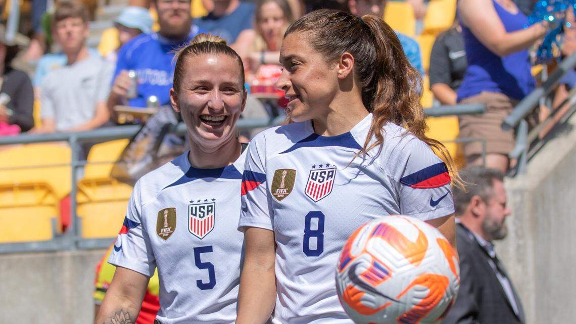 Boise native Sofia Huerta, right, is just one of three Mexican American women to make a U.S. World Cup roster, a fact she’s proud of. Above, Huerta and Hailie Mace enter the stadium for a U.S. women’s national team friendly against New Zealand in January.