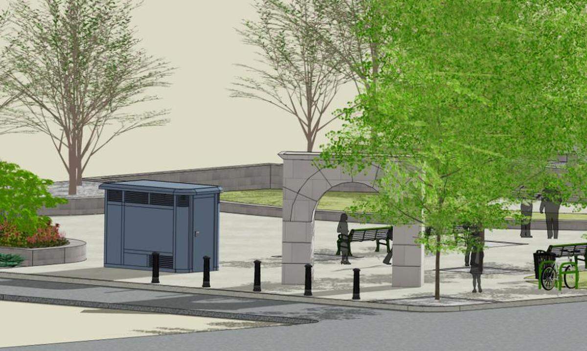 The Portland Loo would be located near the arch in the northern corner of the park.
