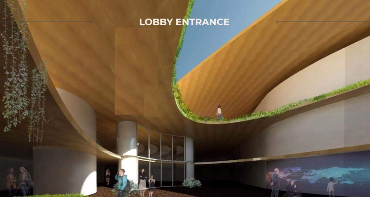 A concept drawing shows lobby of the imagined Idaho Museum of the Diaspora.