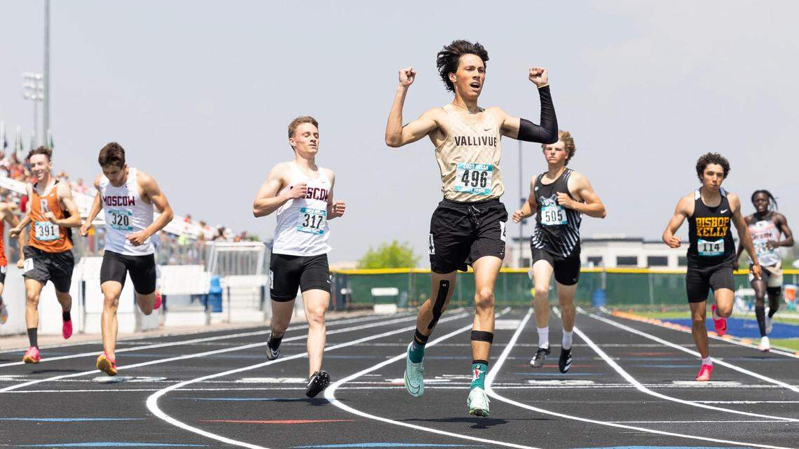 Vallivue’s David Gummersall won the 4A boys 400 meters at the 2023 Idaho high school state track and field championships.
