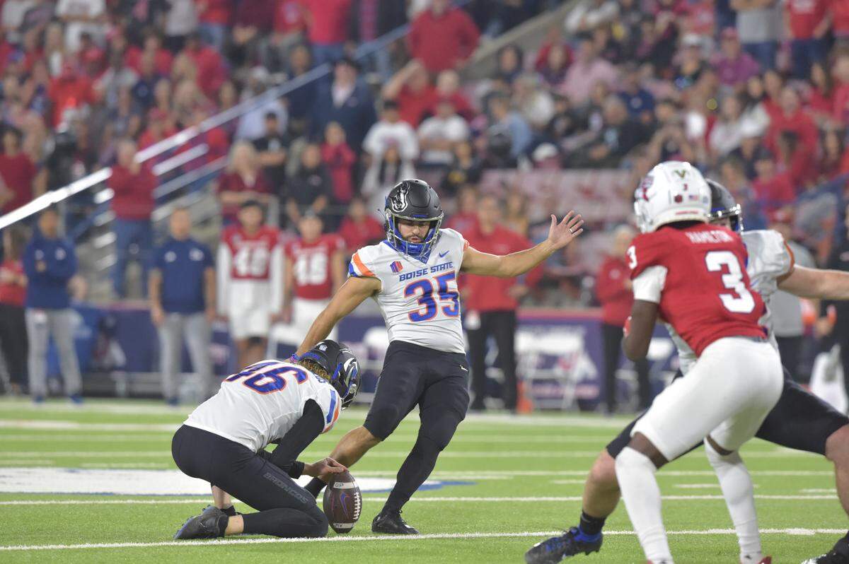 Boise State kicker Jonah Dalmas hit three field goals Saturday at Fresno State, breaking former Bronco Kyle Brotzman’s career record.