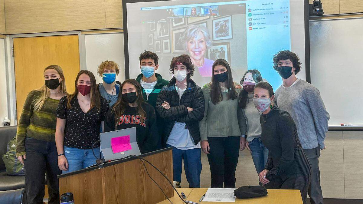 Boise High students meet with actress and activist Jane Fonda on a Zoom call.