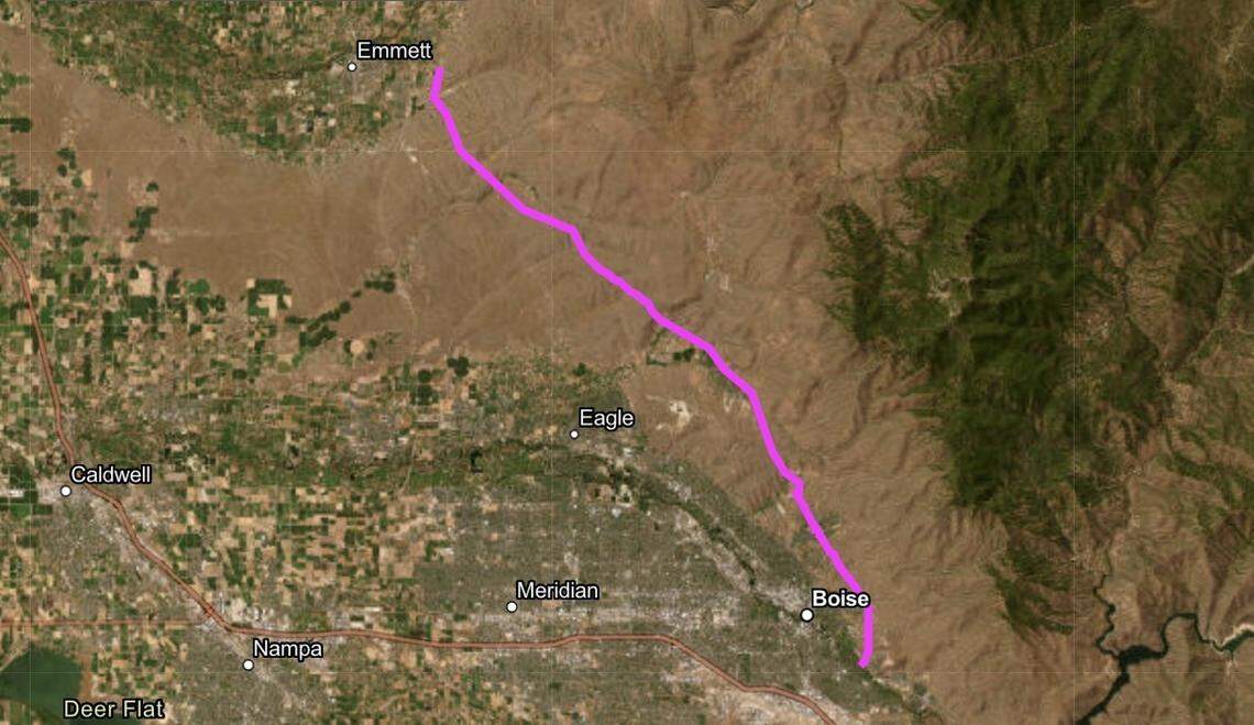 The line’s path from Southeast Boise to Emmett.