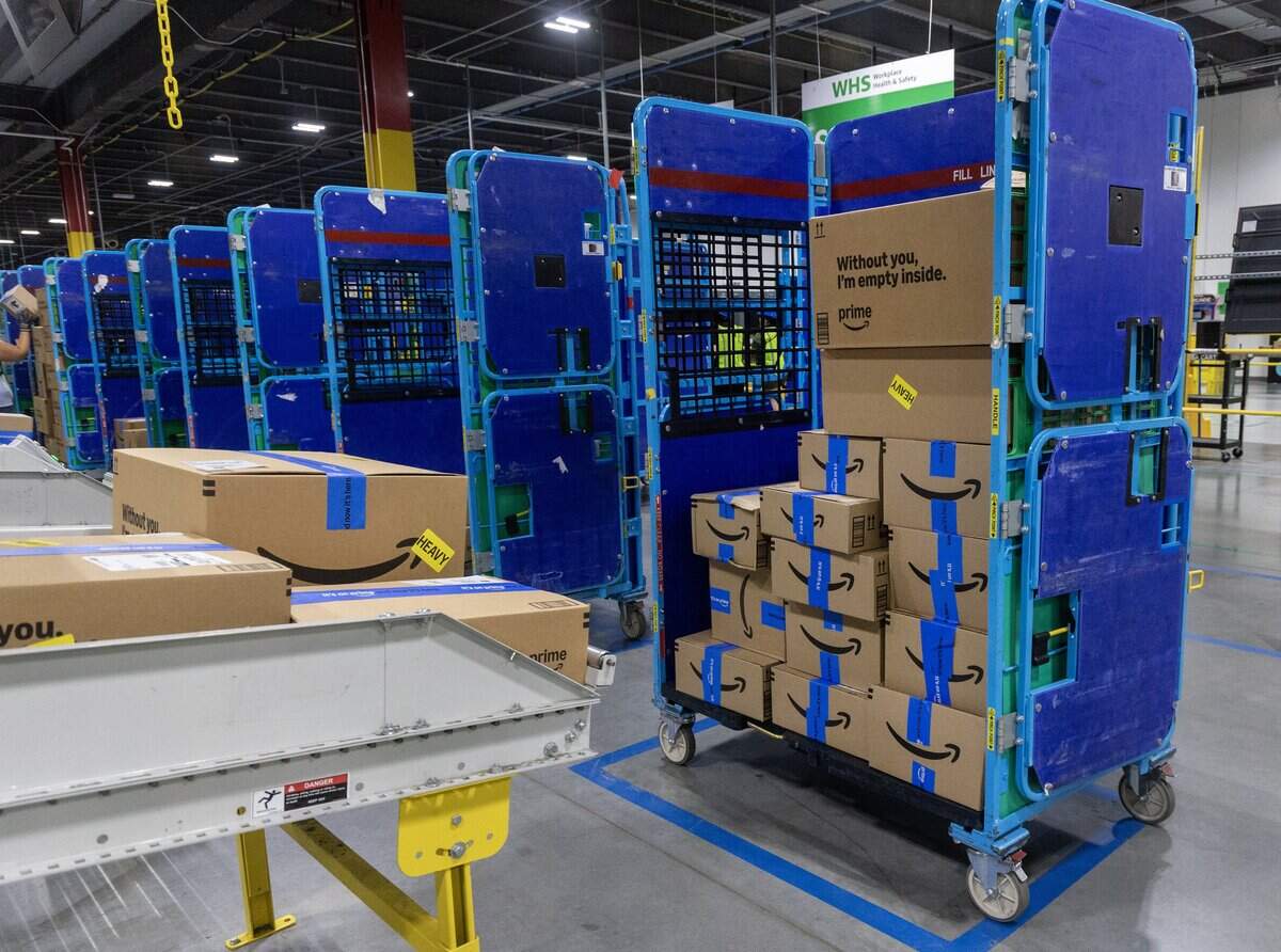 Amazon packages are prepared for shipping at the Nampa Fulfillment Center, Thursday, June 25, 2026.