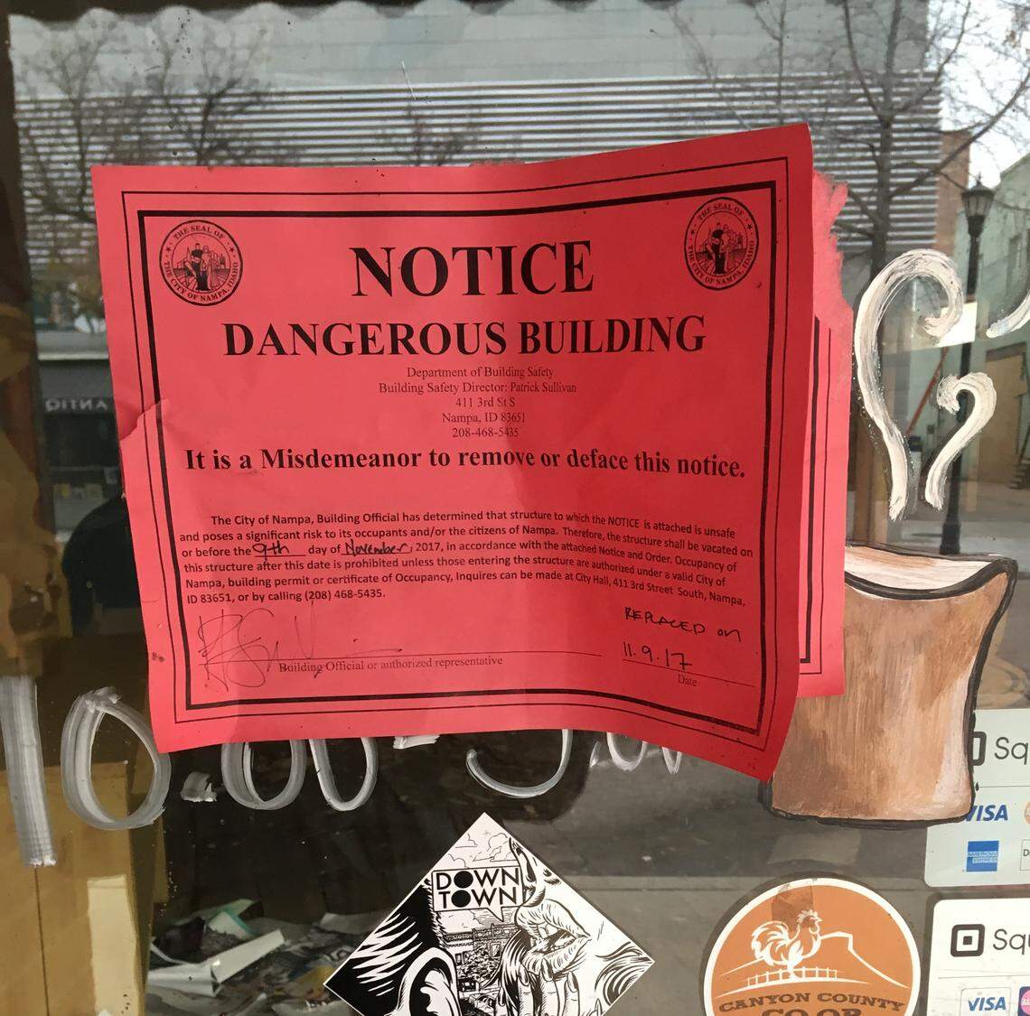 The city has deemed Terry Ayers’ property at 1206 1st St. South a “dangerous building” after a sprinkler leak left the ceilings caving in. Ayers said that he cares about downtown but is relying on a pending insurance claim to pay for renovations.