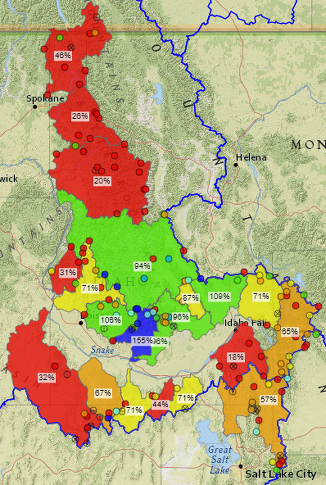 This graphic shows snowpack as a percentage of the 20-year-average as of Nov. 15, 2021.