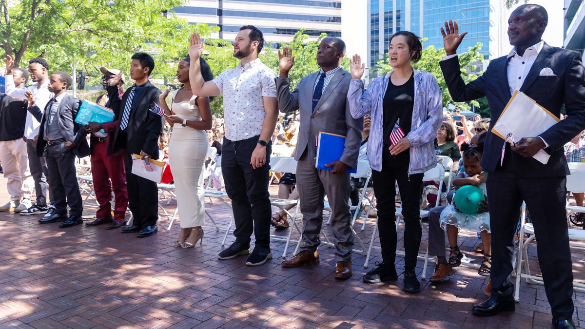 Ten people took their oaths of citizenship to become Americans at World Refugee Day at Grove Plaza in downtown Boise in 2024.