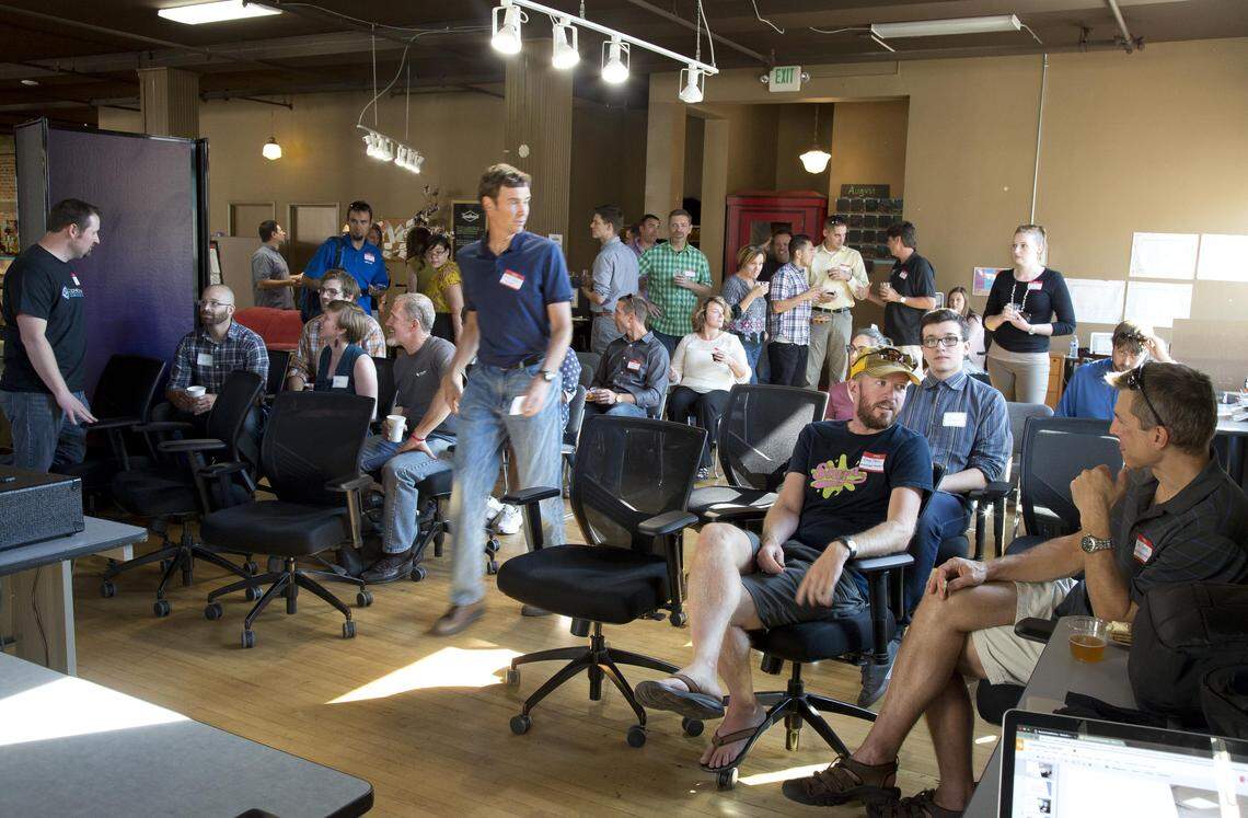 Coding experts, students, instructors and potential employers gather for a series of presentations at Trailhead in 2016.