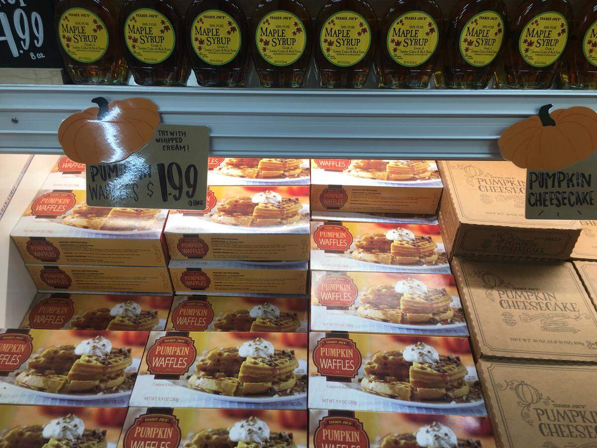 Pumpkin waffles inside the Meridian Trader Joe’s on opening day on Thursday, Oct. 17, 2019. Photo by Steve Sinovic, Idaho Business Review.