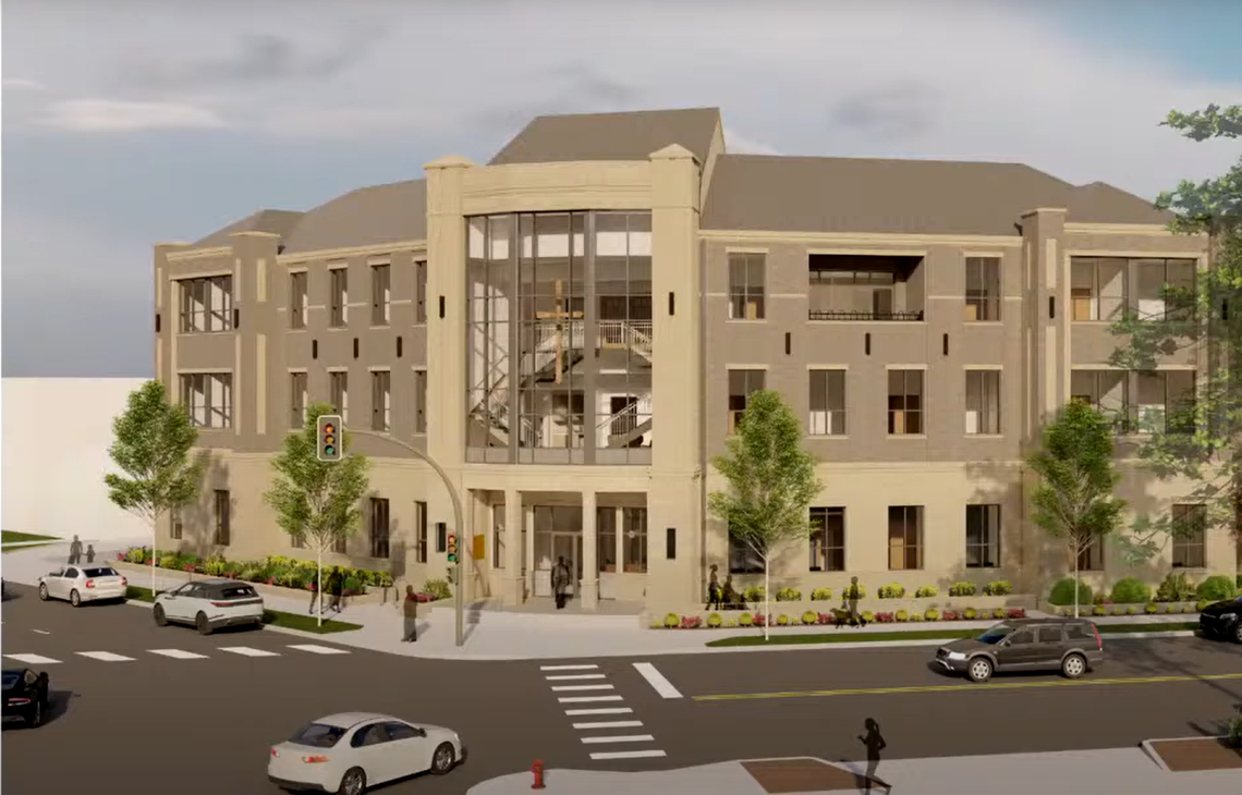 The original architectural rendering of the proposed diocese office building at 902 N. 8th Street.