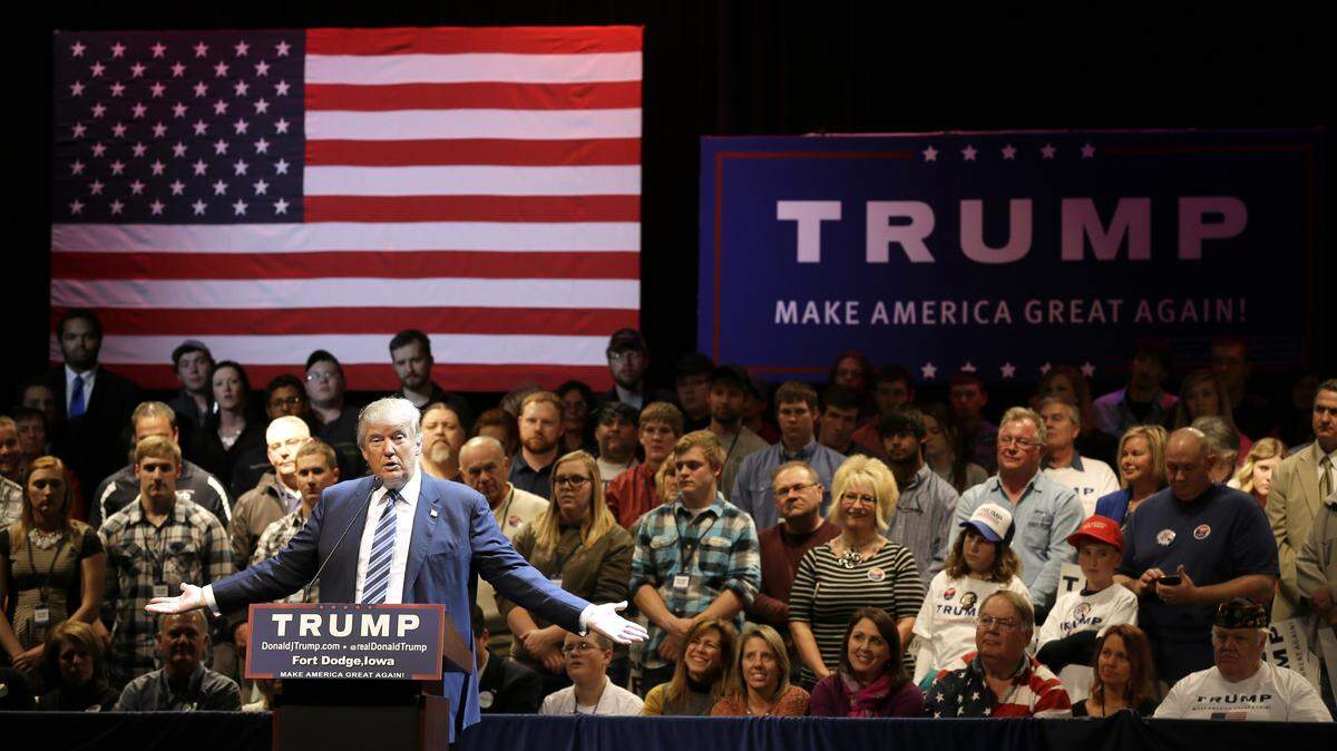 Then-presidential candidate Donald Trump speaks during a November 2015 rally in Fort Dodge, Iowa.