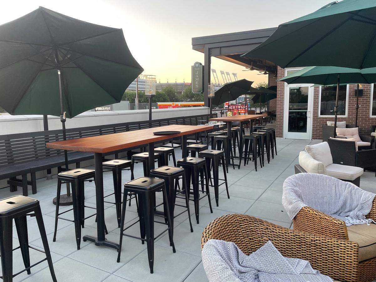 With a view of Albertsons Stadium in the distance, The James’ rooftop patio has room for about 80.