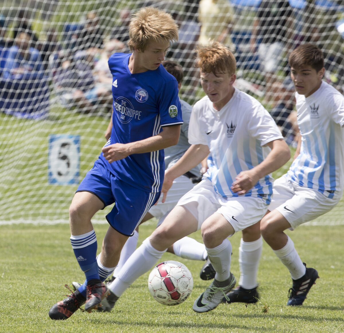 Braden Anderson turns and looks for space against CGA Academy of Idaho Falls in the U-16 boys Idaho State Cup championship match Monday at the Simplot Sports Complex.