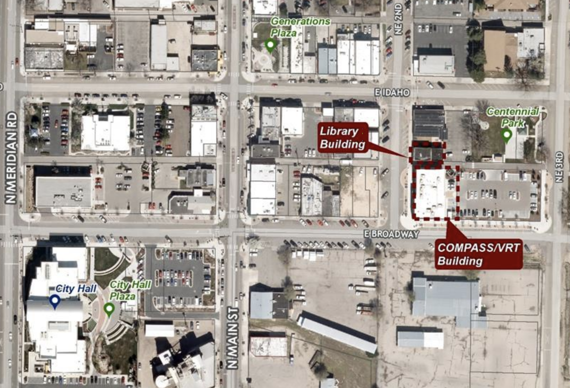 Meridian has plans to develop the parking lot near the COMPASS and ValleyRide building, Centennial Park and the old community center in downtown.