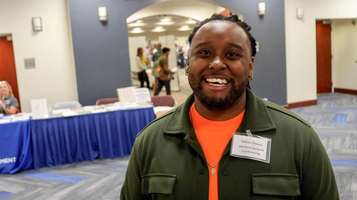 Dalton Owens found a career in construction management at Venture General Contracting. He talked with students with the same interest at Boise State University furing a Construction Industry Career Career Fair, Thursday, Sept. 22, 2022.