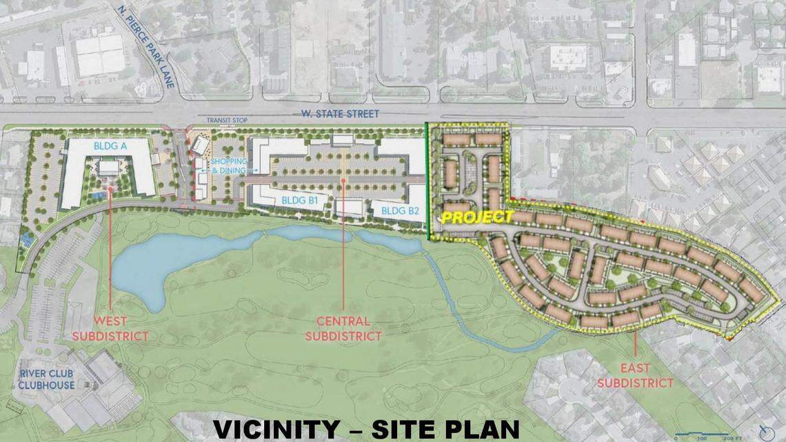 The planned development along State Street include three subdistricts, with construction starting first on the eastern portion where Brighton and Lincoln Property Co. plan to build 134 town houses.
