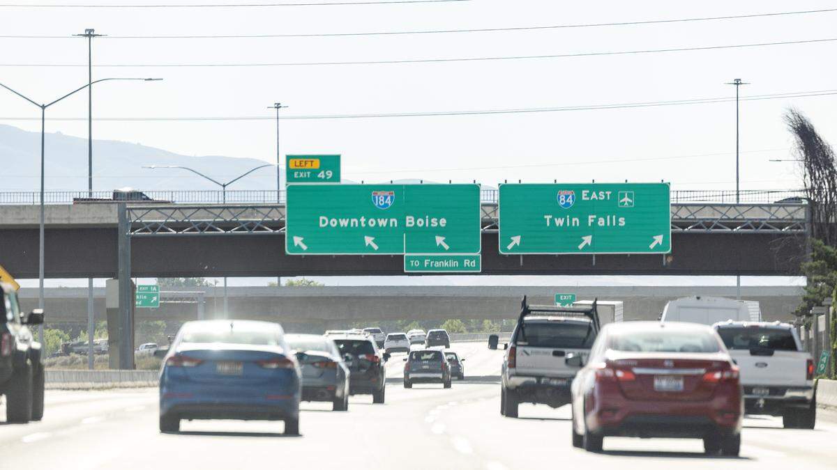 Morning commuters drive eastbound on Interstate 84 in Boise, Tuesday, July 29, 2025.  