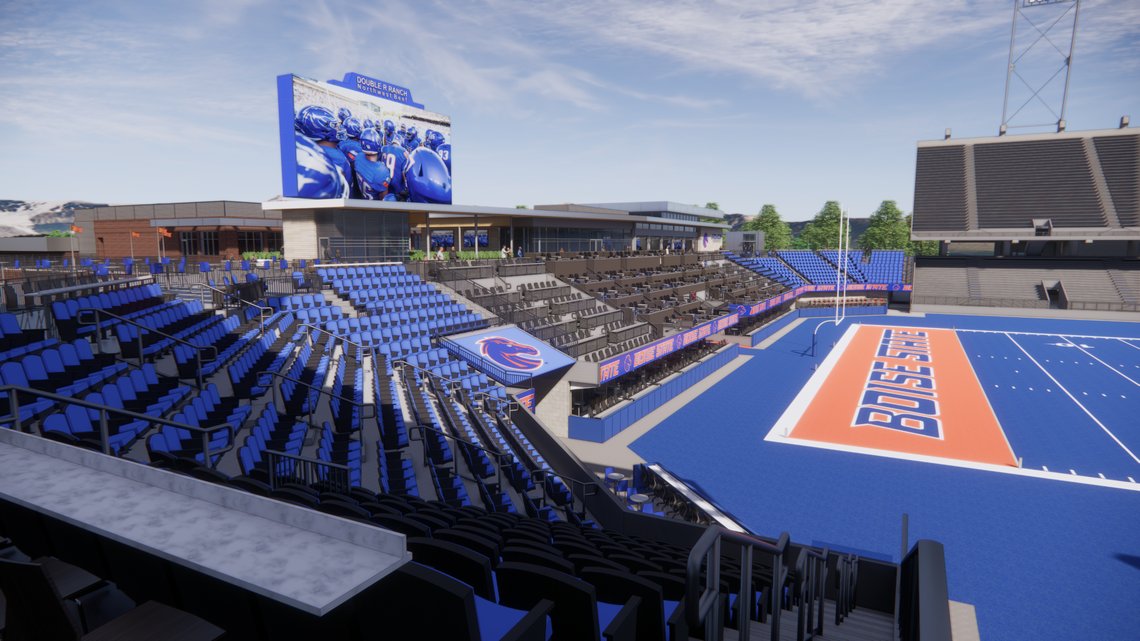 A rendering of the view from the new club seats that are scheduled to be installed as part of Boise State’s renovation of the north end of Albertsons Stadium.