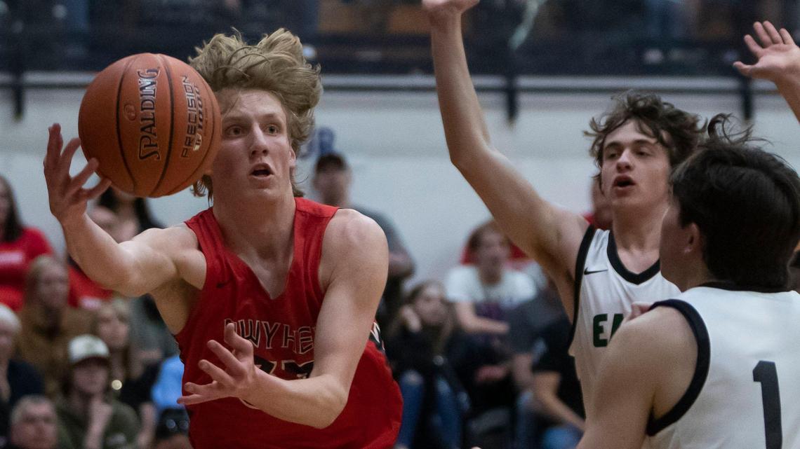 Owyhee sophomore guard Liam Campbell, left, led the 5A SIC in scoring this year and leads the Storm into the state tournament, which starts Thursday at the Ford Idaho Center in Nampa.