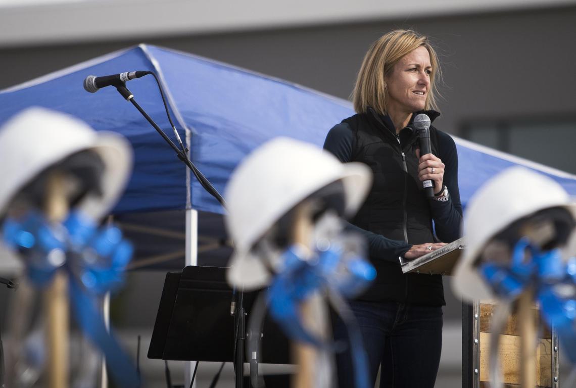 Olympic gold medalist Kristin Armstrong talks about her vision for a health and fitness center during a groundbreaking in October for Pivot KA Lifestyle and Fitness at Ten Mile Crossing in Meridian. “We decided on Pivot, because anytime in life, anyone can pivot,” Armstrong said.